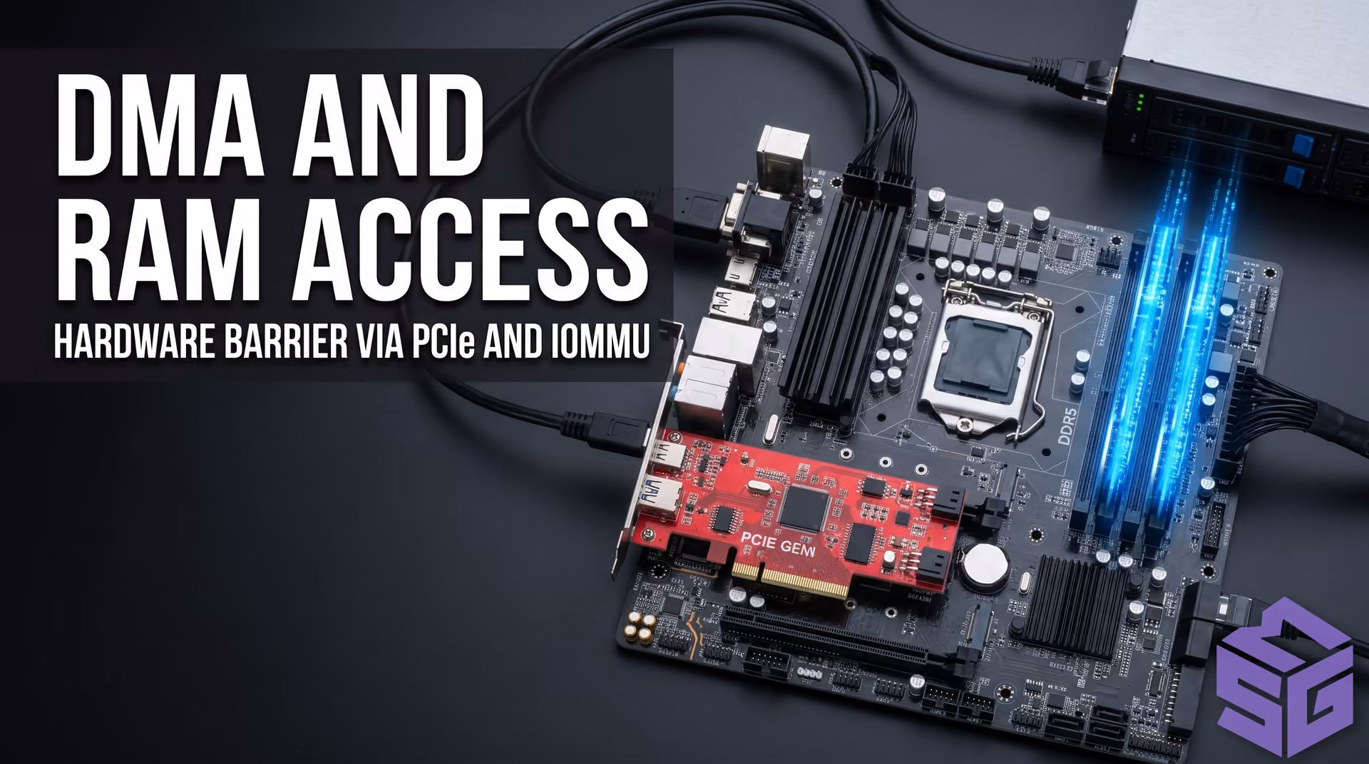 Direct Memory Access (DMA) hardware setup connecting via PCIe to a secondary radar PC
