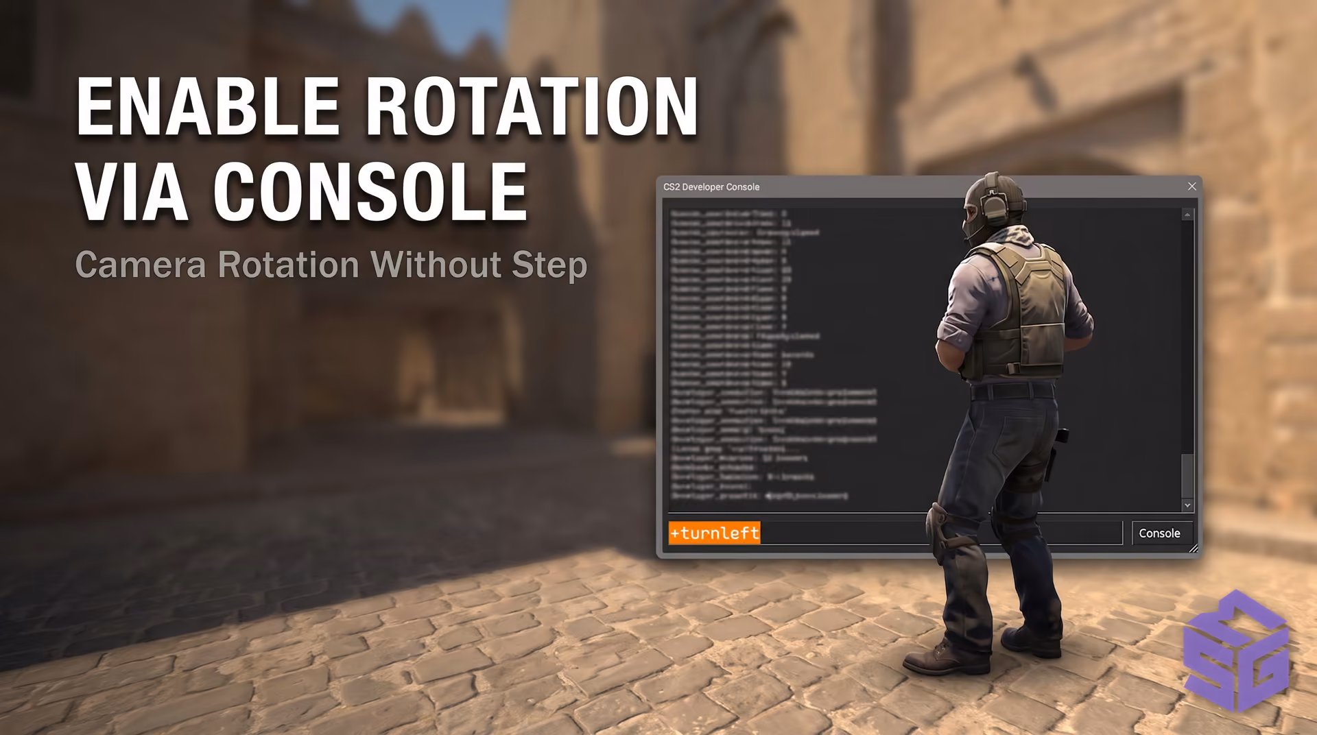 Entering the turnleft console command in CS2 to enable camera rotation