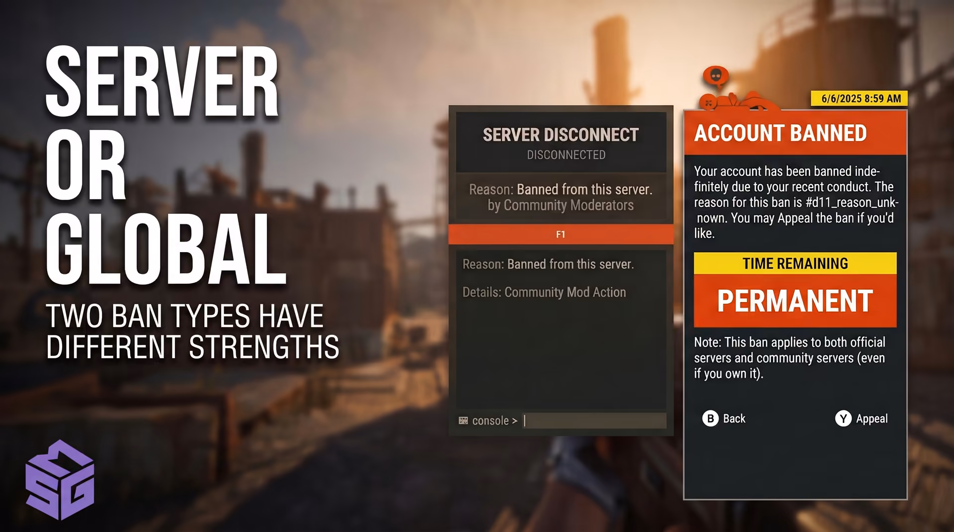 Rust ban reasons: local server ban vs global EAC ban