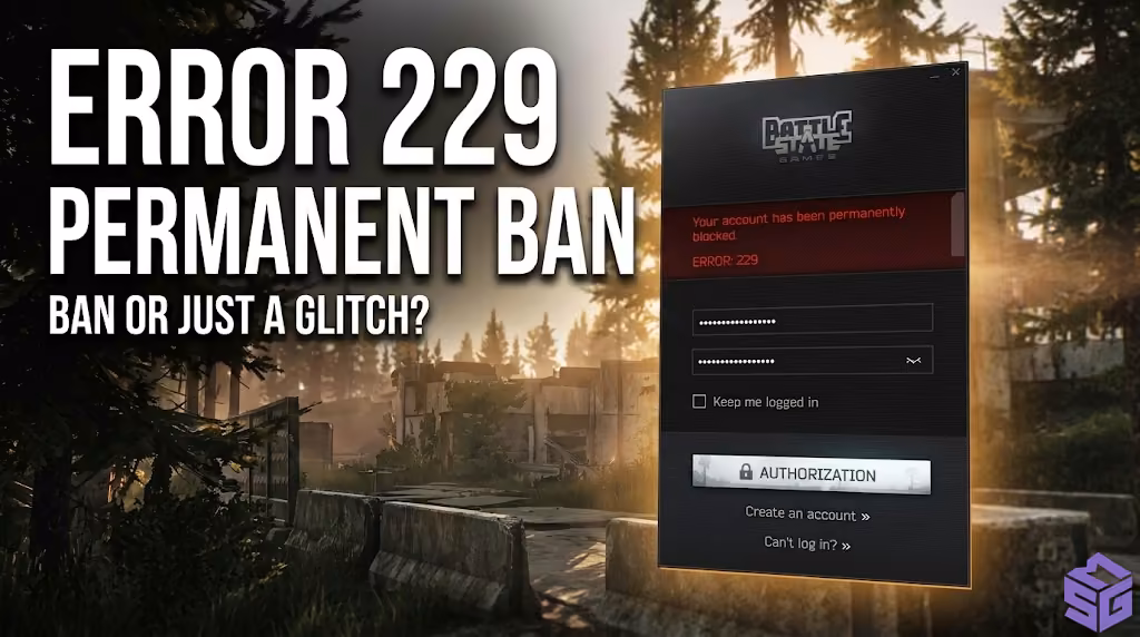 Battlestate Games launcher dialog showing Error 229 indicating a permanent profile ban