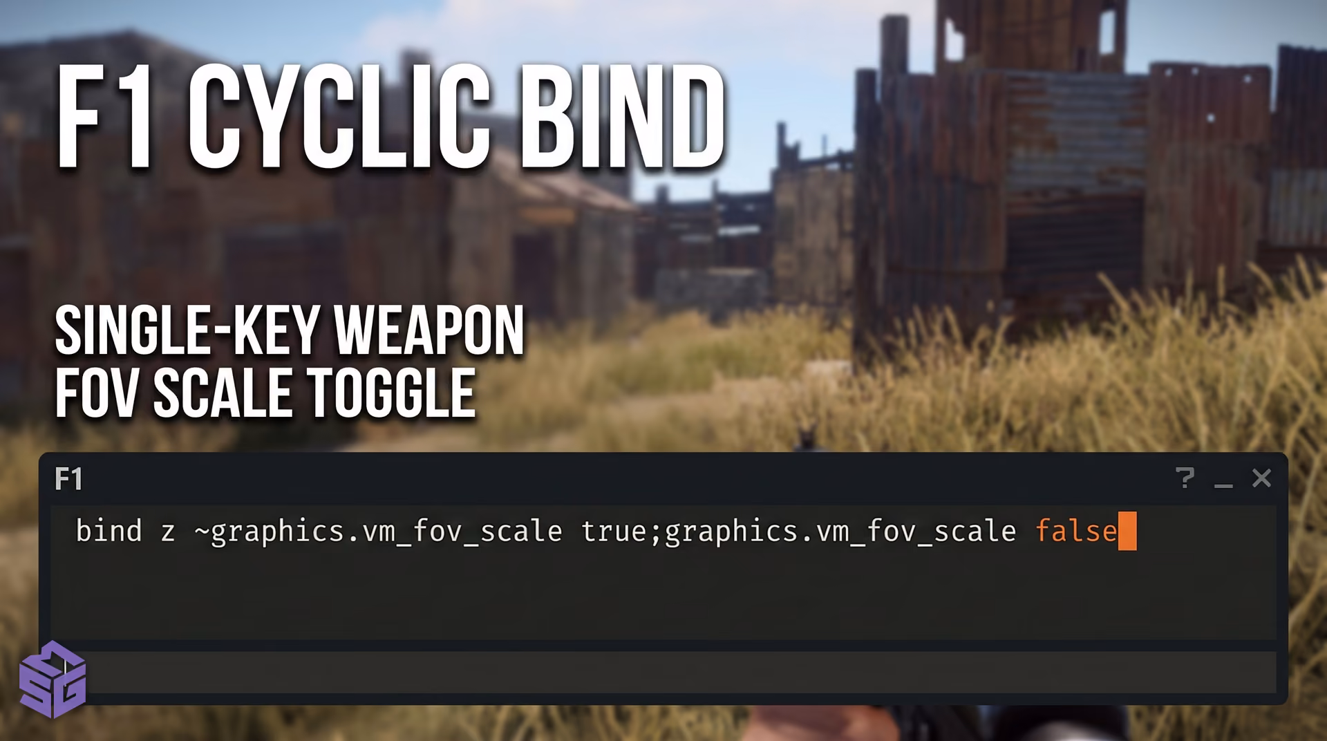 Rust F1 developer console showing the single-key toggle bind command